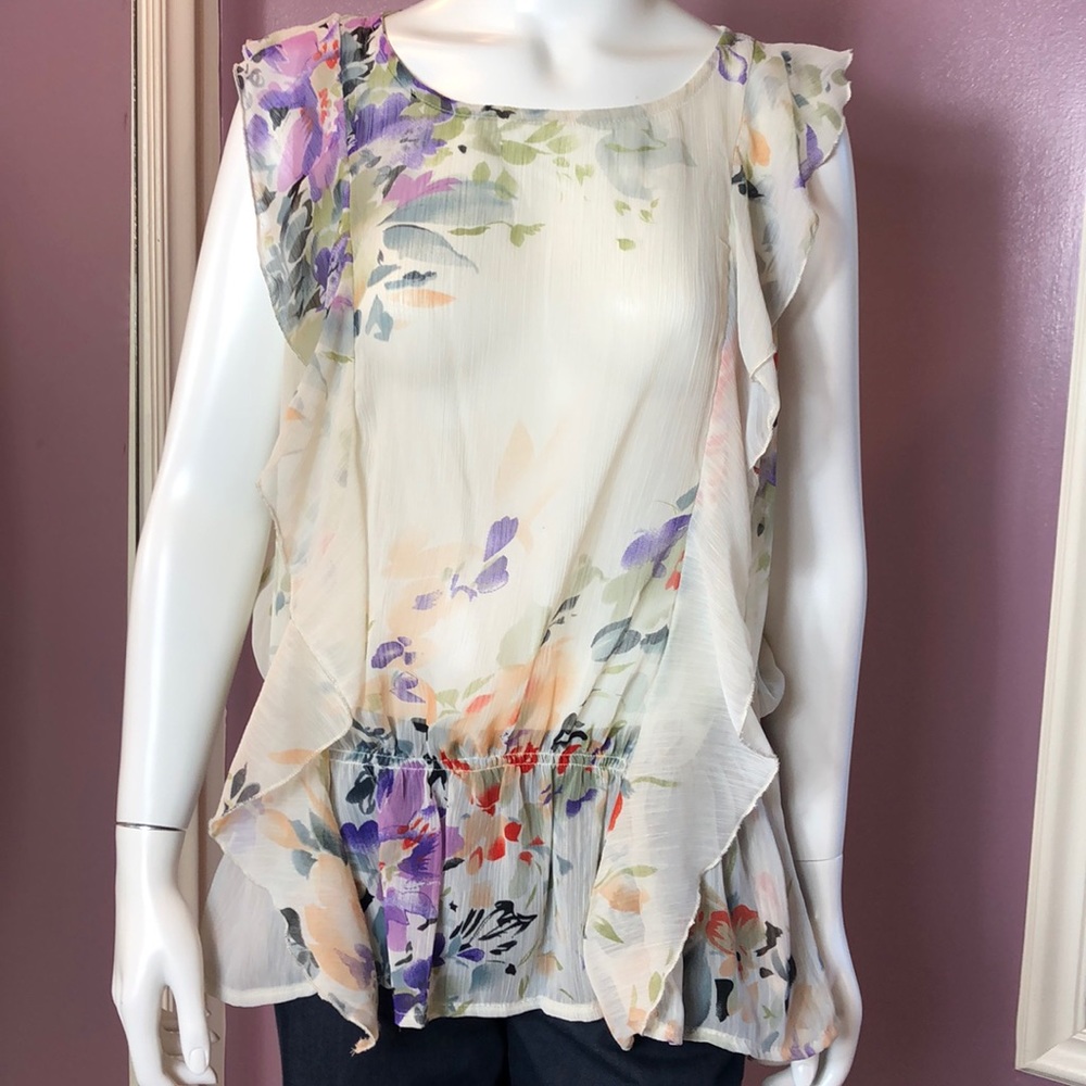 Pinky Sheer Short Sleeve Floral Print Top